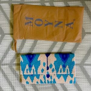 Moyna beaded blue and white clutch